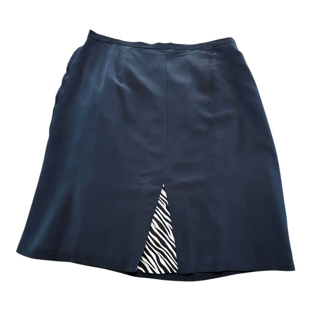Diane Gilman 100% Silk Skirt Sz 1X Black Zebra Slit A-Line Classic Animal Print